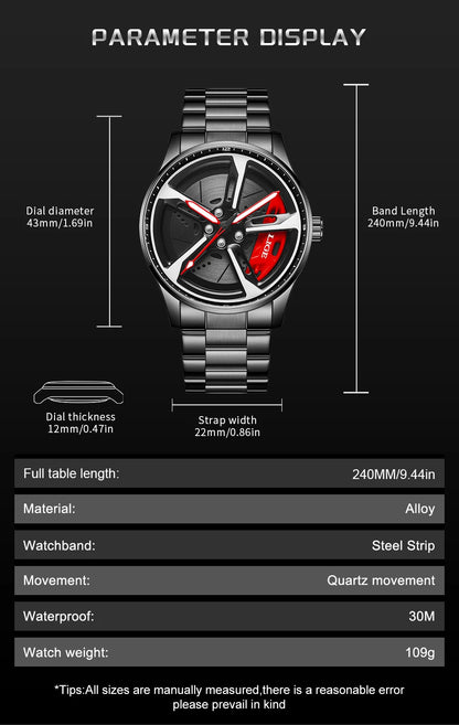 LIGE New Sport 3d Car Wheel Rim Hub Watch Fashionable Rotating Dial Stainless Steel Strap Waterproof Quartz Watches reloj hombre