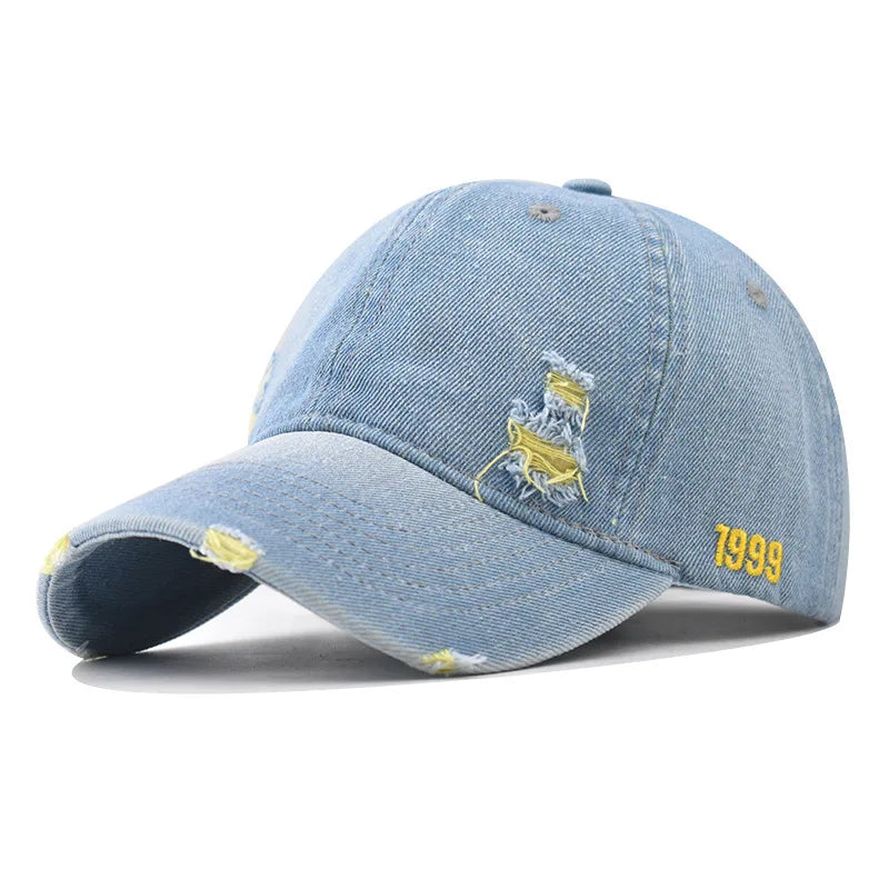 Women's Rainbow Denim Distressed Baseball Cap for Unisex Adjustable Sun Hat Washed Dad Hat Outdoor Visor