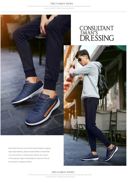 YRZL Herren-Schuhe Frühling Herbst Wasserdichte Walking-Sneaker Freizeit-Herren-Ledersportschuhe Rutschfeste Tennis-Schuhe für Herren
