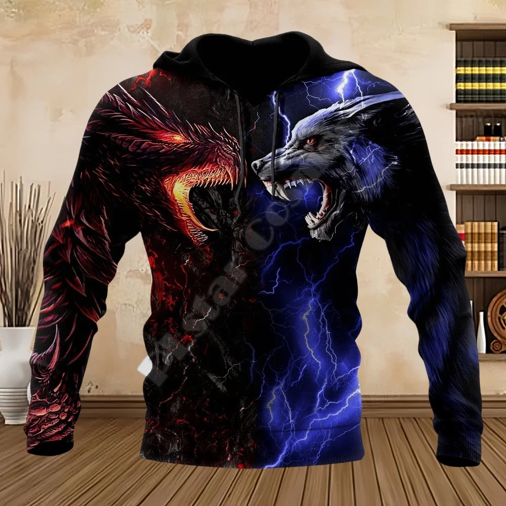 Muške majice s kapuljačom Tattoo Dragon s 3D printom za proljeće i jesen, dugih rukava, uniseks streetwear ležerne majice s kapuljačom za muškarce