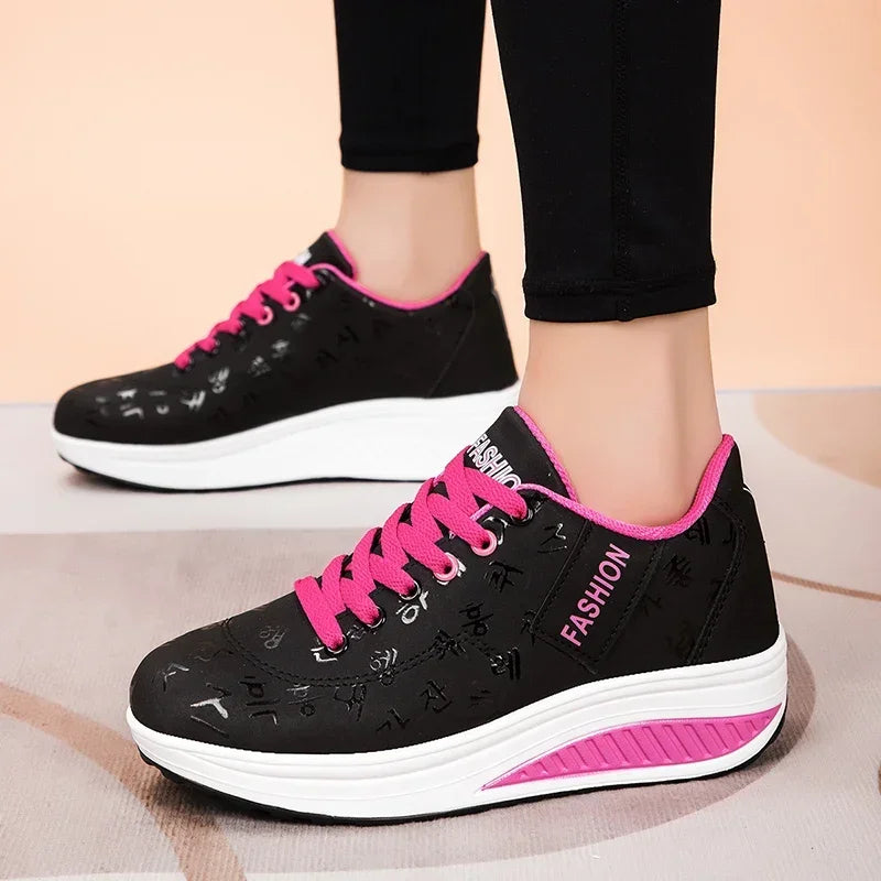 Scarpe casual da donna outdoor con suola spessa, platform alla moda, taglia grande 42, fondo piatto, scarpe sportive per camminata e corsa
