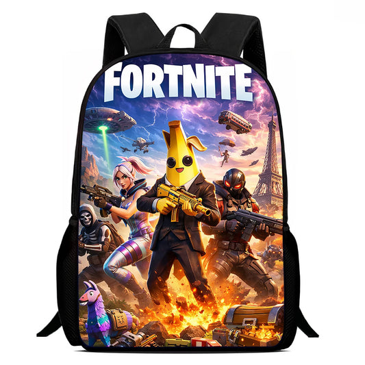 Fortnite 15 Zoll Cartoon-Schulrucksack für Kinder, Jungen und Mädchen, cooler, leichtgewichtiger Rucksack mit Gaming-Print, groß, geeignet für 5–8 Jahre