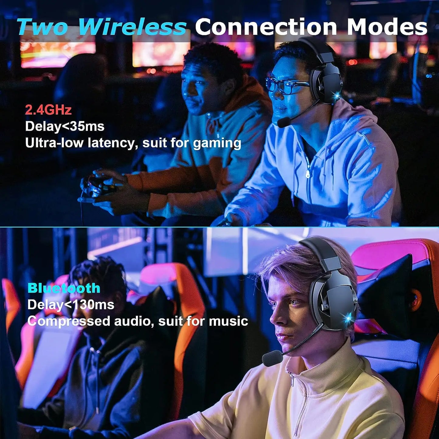 Acinaci 2.4GHz kabelloses Gaming-Headset für PS5 PS4 PC Switch – Bluetooth-Gaming-Kopfhörer mit Mikrofon, tiefem Bass und Ohrpolstern aus Memory-Schaum
