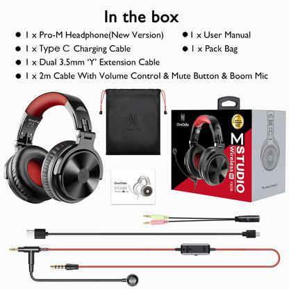 OneOdio Pro-M kabellose Gaming-Kopfhörer Bluetooth 5.2 HiFi-Stereo-Headset 110H Akkulaufzeit mit Mikrofon, tiefer Bass, faltbare Over-Ear-Kopfhörer