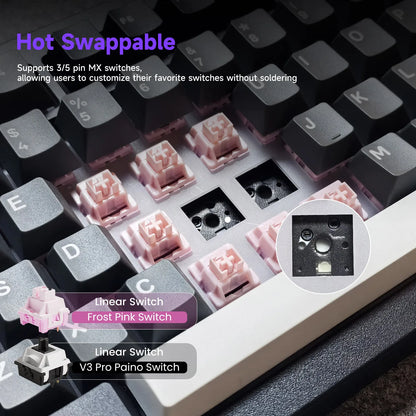 Tastiera meccanica gaming personalizzata Akko 5075 V3 75% ANSI-US con manopola del volume, hot-swappable, RGB, USB Type-C/2.4g e BT5.0 tri-mode