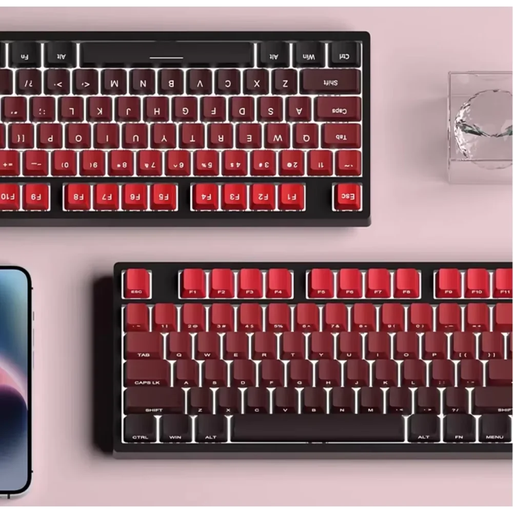 Nuovi keycap per tastiera meccanica da gaming 60/64/84/98/108 con switch MX, 135 tasti, profilo OEM, PBT, incisione laterale, sfumatura rosso e nero