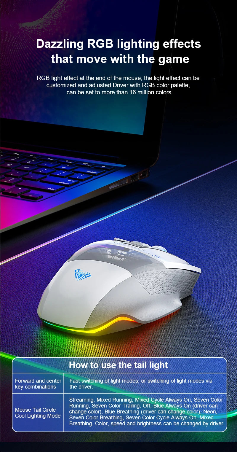 AULA SC550 Gaming-Maus 2.4G kabellose Makro-Maus RGB-Hintergrundbeleuchtung ergonomisches Design E-Sports-Maus PC-Zubehör