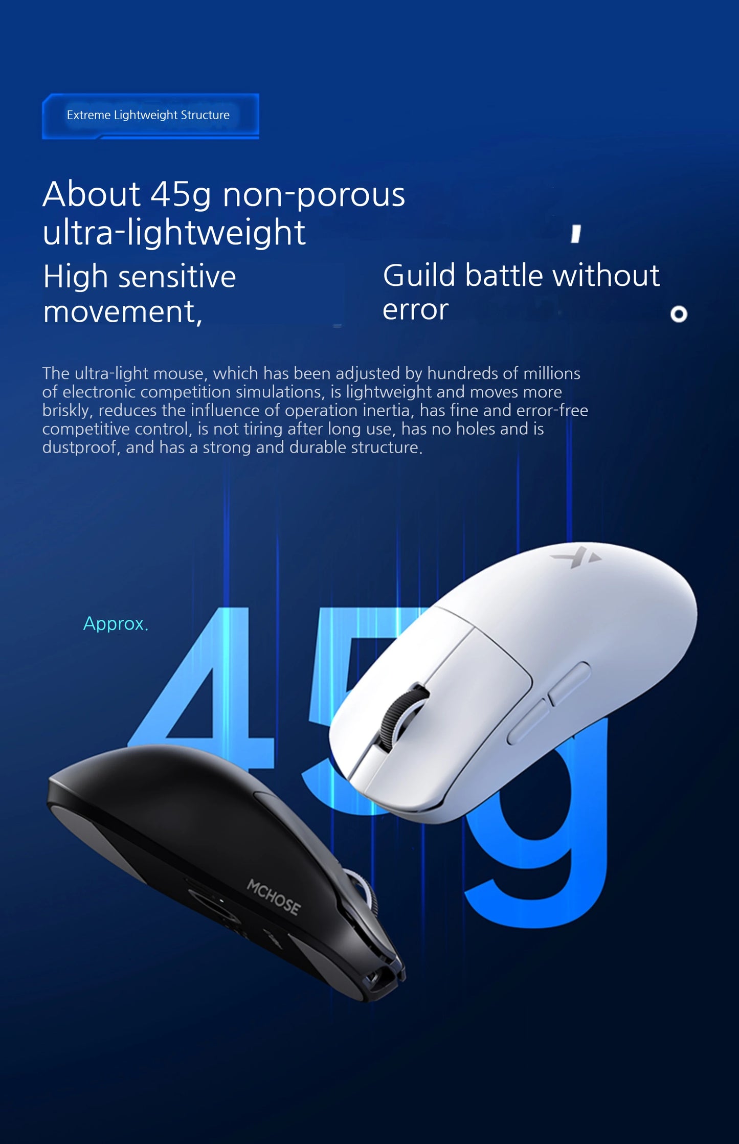 MCHOSE L7 Ultra+ vidutinė–didelė delninė žaidimų pelė, e. sportui, Paw3950, belaidė, trijų režimų, lengva, biuro, dvigubos pavaros kompiuterio pelė