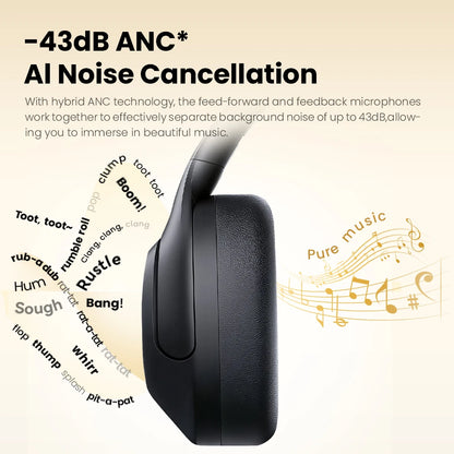 HAYLOU S30 Wireless Bluetooth 5.4 Headphones – 43dB Adaptive Noise Cancelling ANC Headset, 40mm Drivers, 80H Playtime, Hi-Res Audio Over-Ear Headphones