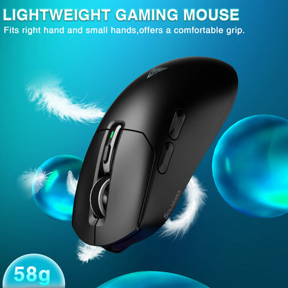 SOLAKAKA SM820 trijų režimų belaidė žaidimų pelė su magnetine įkrovimo stotele, RGB, PAW3311, 24000DPI, belaidė makrokomandų žaidimų pelė, itin lengva