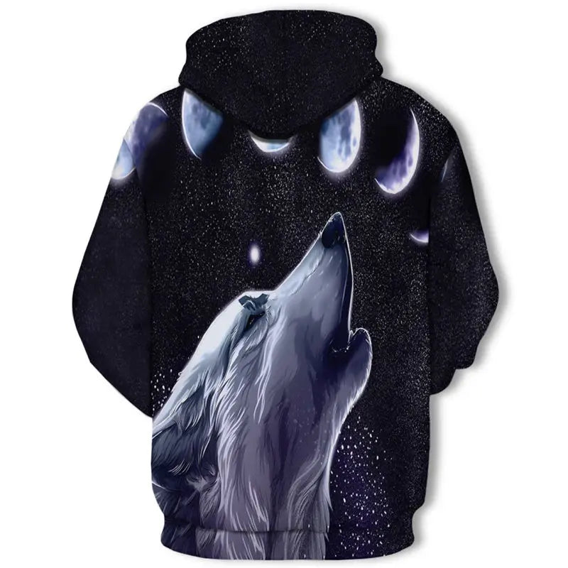 Neuer modischer Hoodie mit 3D-Tierprint für Herren und Damen, personalisiertes Design, Sweatshirt mit Schnee- und Doppelwolf-Motiv, Harajuku Oversized Hoodie