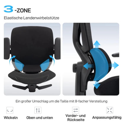 Ergonomic Office Chair with Wheels, Mesh, Lumbar Support, Armrests & Adjustable Headrest