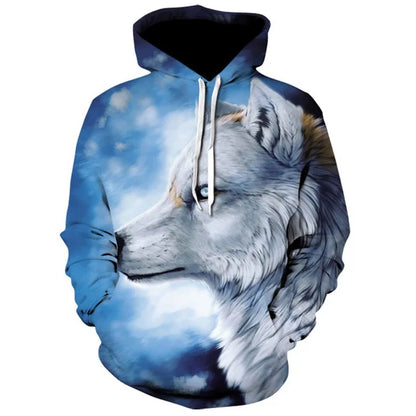 2023 Herren-Oversize-Hoodie mit 3D-Wolf- und Tiermotiv, wilder Krieger, modisches Sweatshirt, locker sitzender Streetwear-Trainingsanzug für Fitness