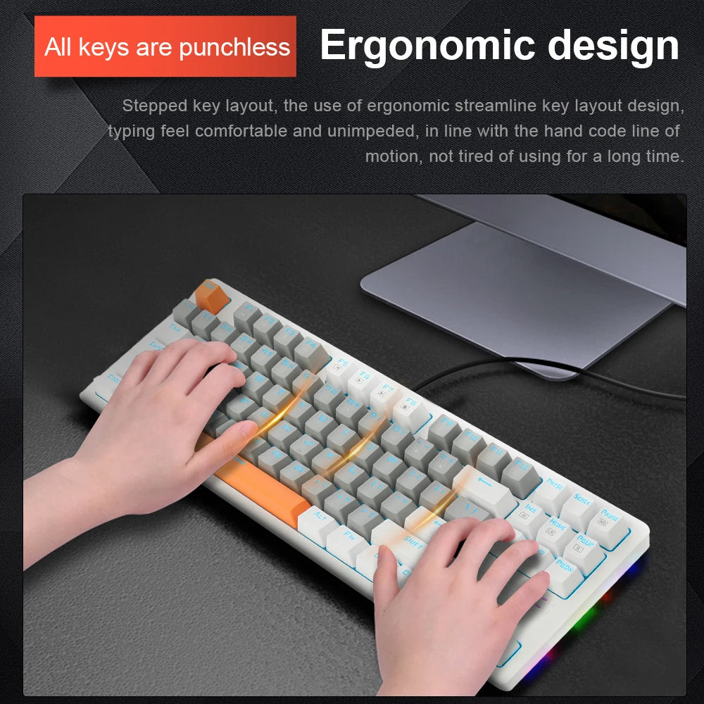 E-YOOSO K620 USB Mechanical Gaming Keyboard Wired Blue Red Switch Monochrome LED Backlit 87 Key for Computer Laptop PC