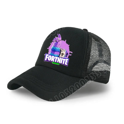 Детска бейзболна шапка Fortnite с принт в анимационен игрови стил, лятна дишаща мрежеста шапка с регулируема козирка, подарък за детски рожден ден