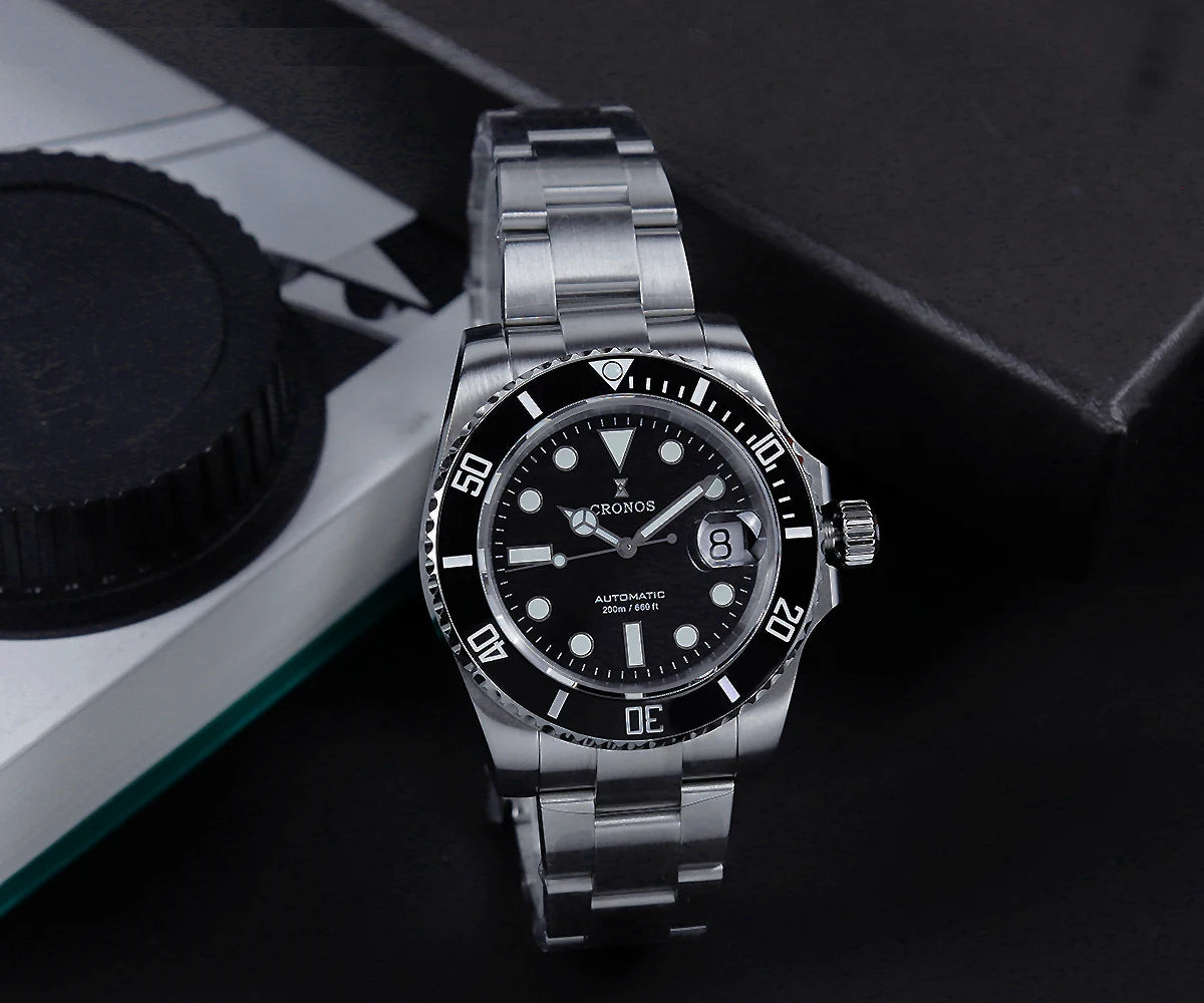 Cronos New 40mm Diver Men Watches Luxury Miyota9015 Automatic Mechanical Watch Sapphire Crytal Waterproof 200m AdjustClasp L6045