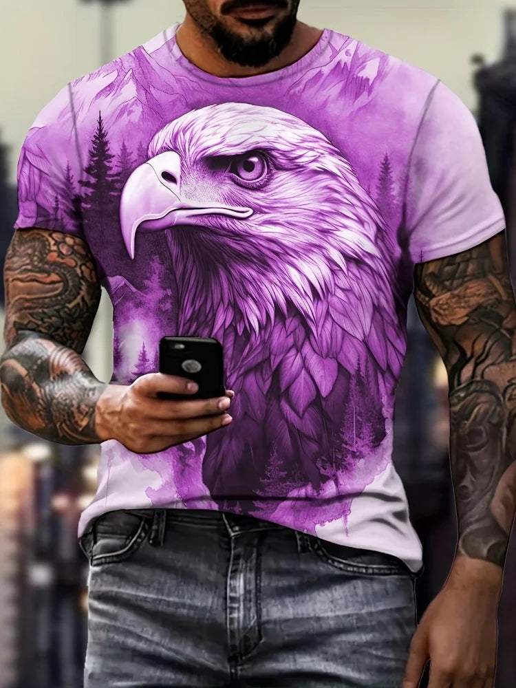 Patriotisches Herren-T-Shirt mit 3D-Adlerprint, lässiger Rundhalsausschnitt, kurzärmeliger Pullover für Sommermode und Outdoor-Aktivitäten, Herrenbekleidung
