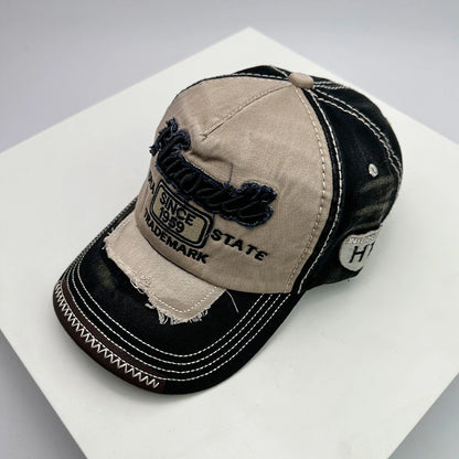 Koreanische Vintage-Waschung Baseballcaps für Herren und Damen aus Baumwolle, Snapback-Caps mit Stickerei, neue vielseitige Mode-Lettering-Freizeitcaps im Distressed-Look