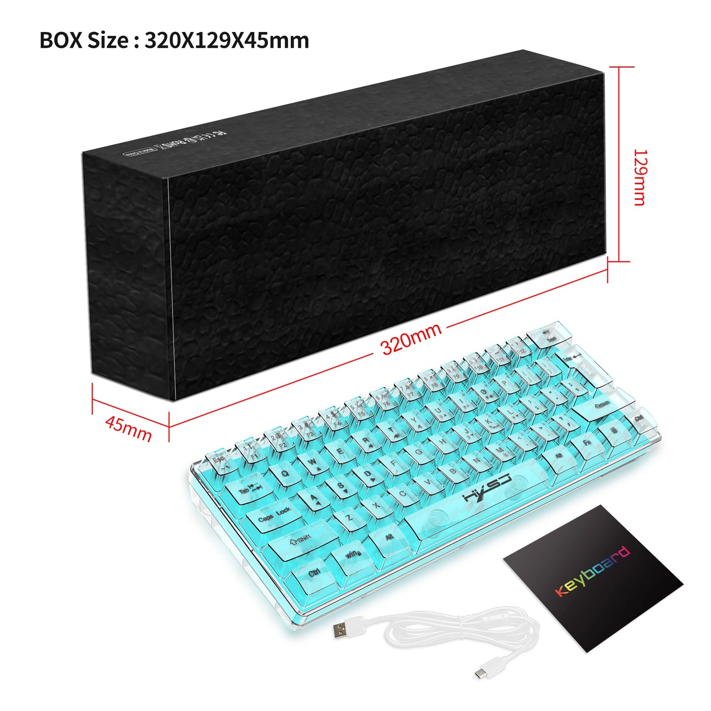 Tastiera gaming trasparente cablata HXSJ 60%, retroilluminazione RGB, ultra-compatta, impermeabile, 61 tasti, per PC/Mac