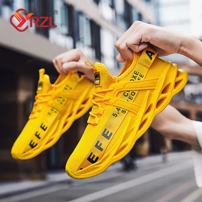YRZL Men's Lightweight Comfortable Mesh Breathable Sneakers Green Casual Thick Sole Running Shoes