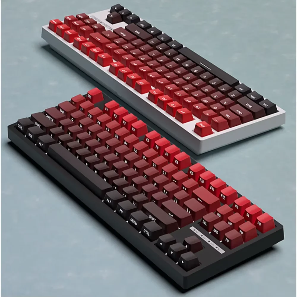 Nuovi keycap per tastiera meccanica da gaming 60/64/84/98/108 con switch MX, 135 tasti, profilo OEM, PBT, incisione laterale, sfumatura rosso e nero