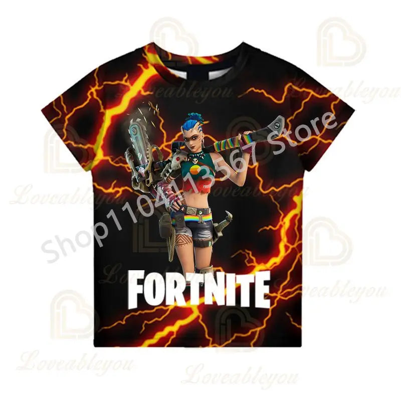 Kinder 100-160cm Hot Sale F-Fortnited Sommer-T-Shirt für Jungen und Kleinkinder, lustige Gaming-T-Shirts, modisches Geburtstagsgeschenk für Mädchen und Jungen