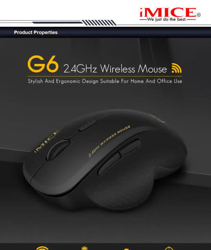 Gaming ABS Wireless Mouse Ergonomic Computer IMICE Mouse 2.4Ghz Gamer PC Optical Mouse With USB Receiver 1600 DPI For Laptop PC