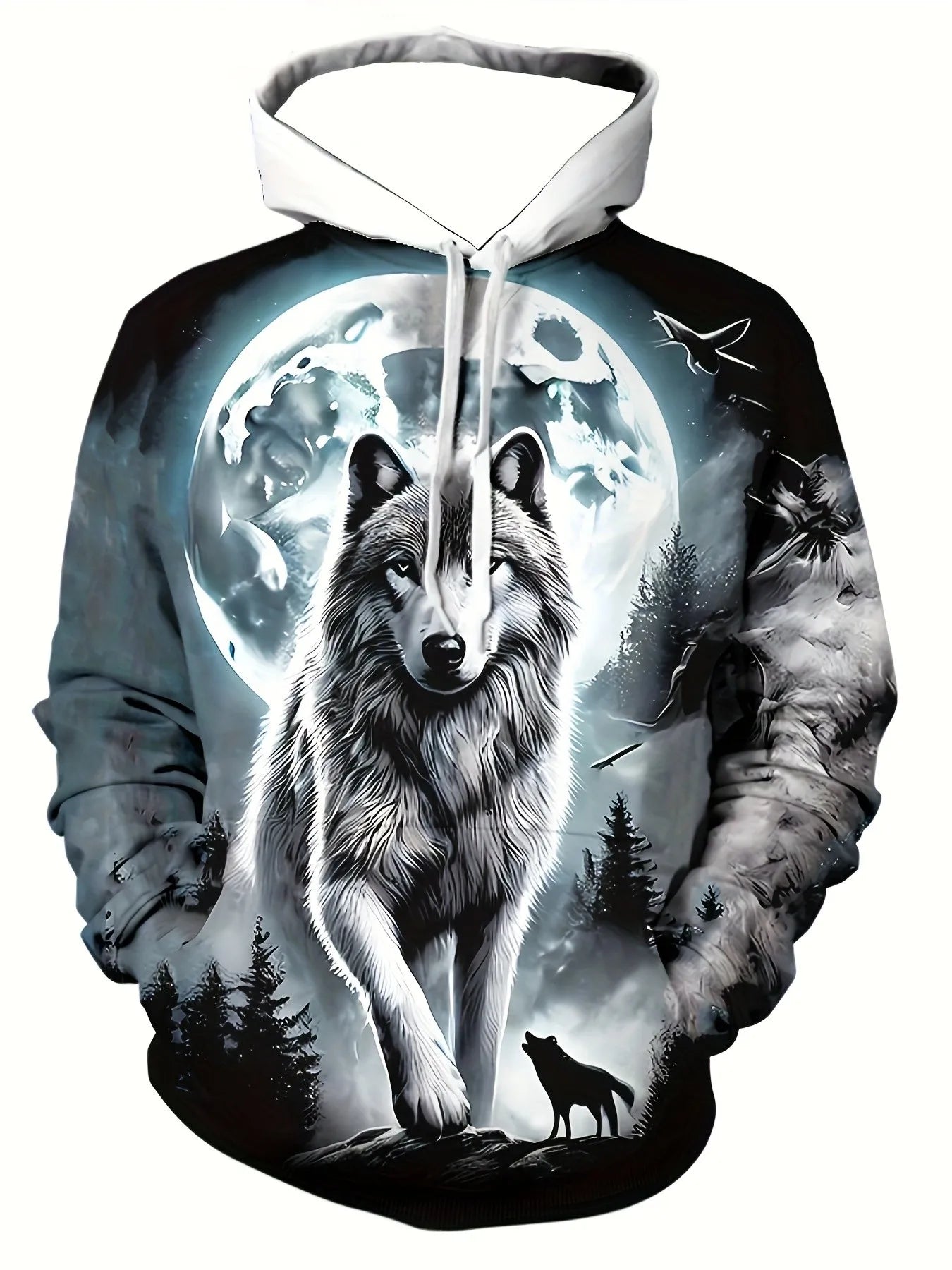 2025 Herren-Herbstmode: bequemes, weiches Kapuzen-Sportshirt mit Wolf-Print für Outdoor, City und Streetwear