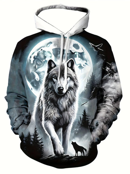 2025 Herren-Herbstmode: bequemes, weiches Kapuzen-Sportshirt mit Wolf-Print für Outdoor, City und Streetwear