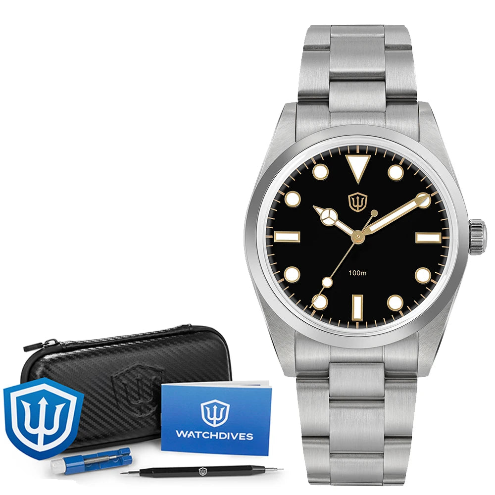 Watchdives WD1016 V3 37mm Uhr mit VH31 Sweep-Uhrwerk, Edelstahlgehäuse, luxuriösem Saphirglas, 100m wasserdicht, Herrenuhr mit Box, ideales Geschenk