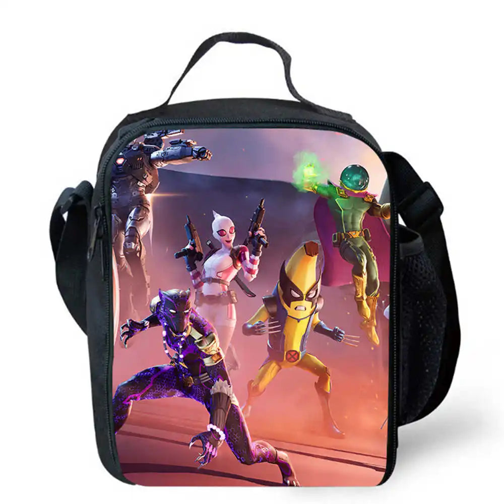 Lunch Bags for Children, Cartoon Fortnite School Picnic Bags for Girls and Boys, Kids Insulated Cooler Lunch Bags Portable Lightweight