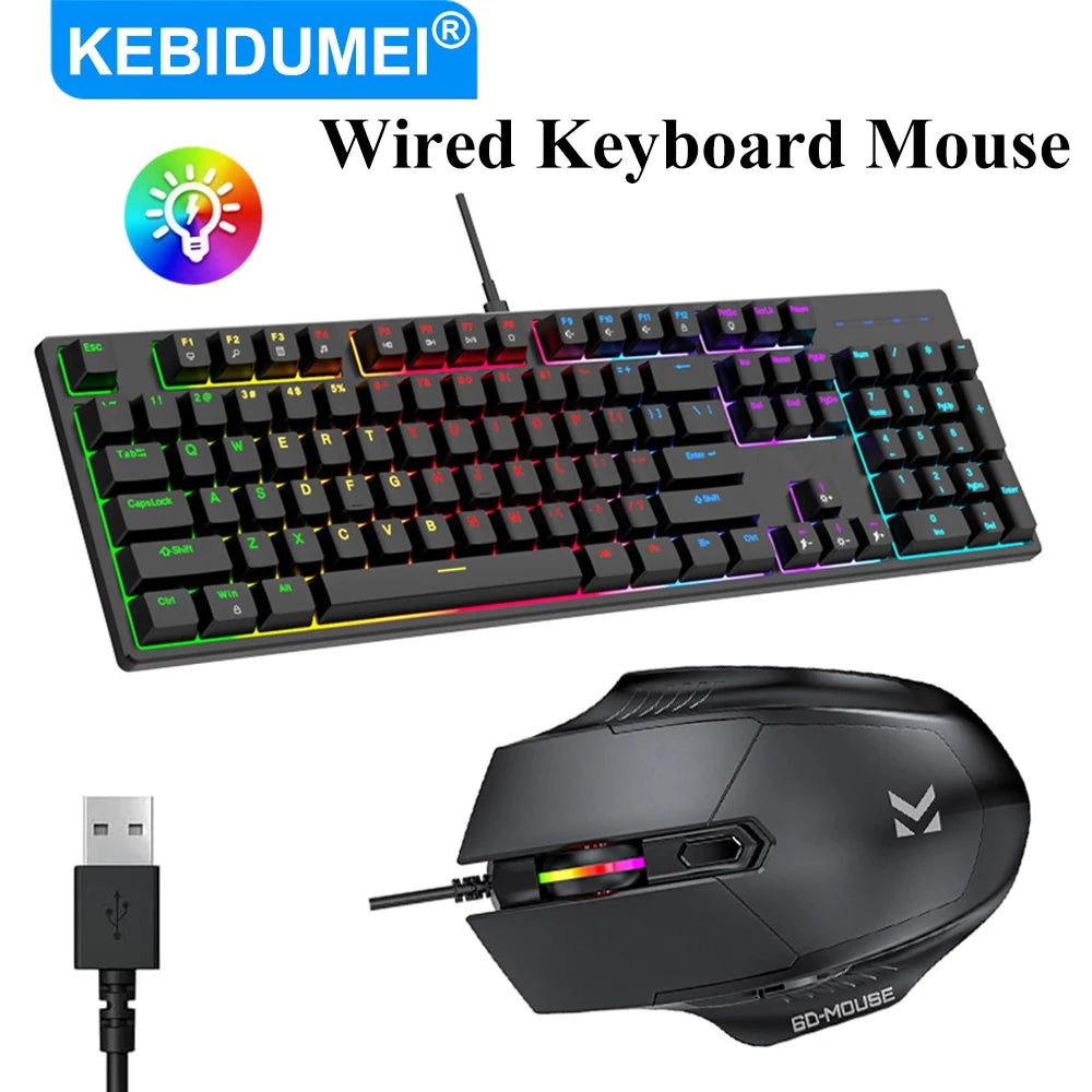 KEBIDUMEI RGB Mechanical Keyboard USB Wired Gaming Keyboard 104 Keys Hot Swappable Ergonomic Keyboard Computer Accessories For PC