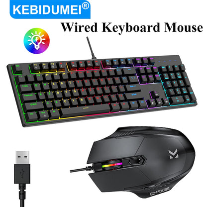 KEBIDUMEI RGB Mechanical Keyboard USB Wired Gaming Keyboard 104 Keys Hot Swappable Ergonomic Keyboard Computer Accessories For PC