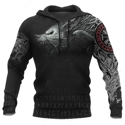 2023 New Autumn Men's Hoodie Wolf Print 3D Sweatshirts Urban Trendy All-Match Oversized Tops Poleron Hooded Clothes Men Clothing