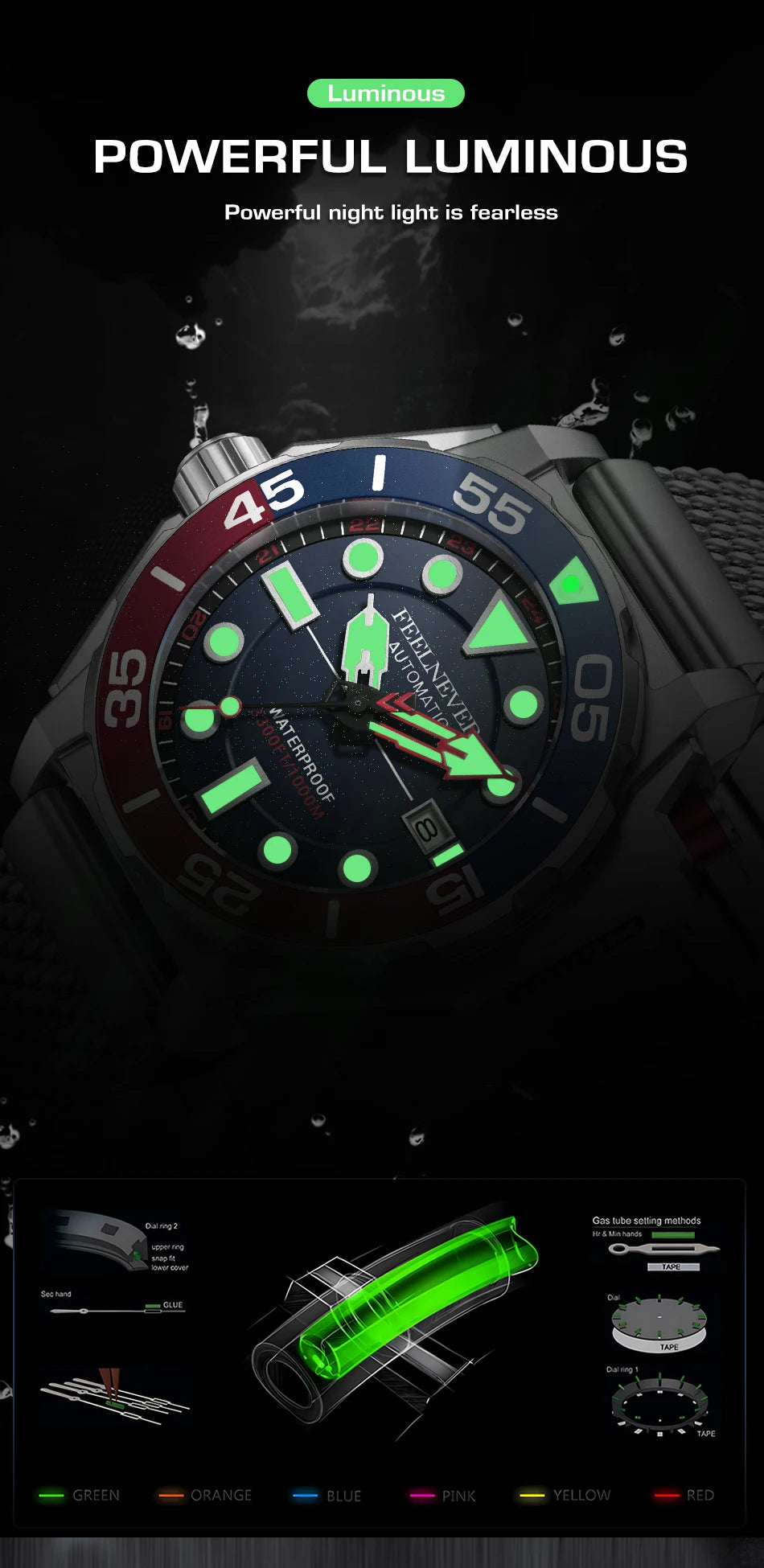 FeelNever Top Brand Luxury Automatic Watch For Men Fashion Business Watch Men Military Waterproof Men's Mechanical Wristwatches