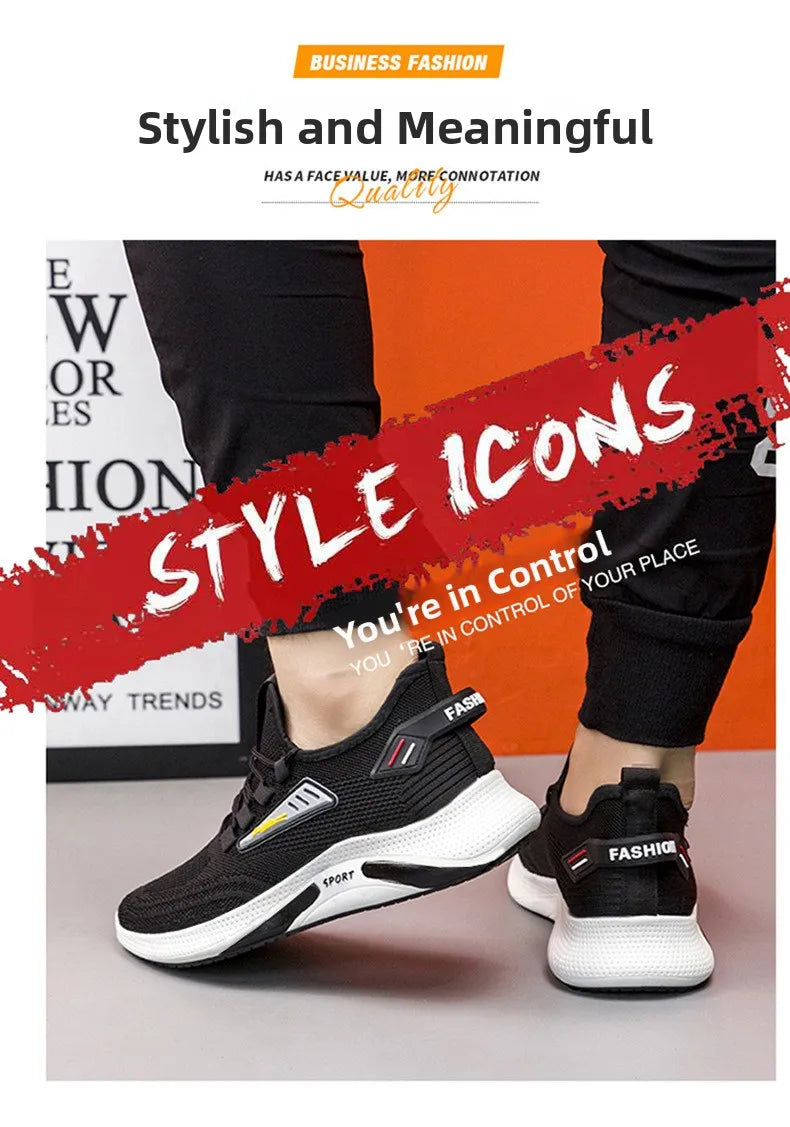 Hot Sale of the Season New Men's Running Shoes Breathable Lightweight Knitted Lace-Up Sports Sneakers Fashionable Korean Style