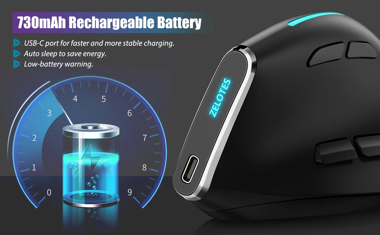 Lefon F26C Vertical Mouse, Wireless with OLED Screen, Bluetooth Ergonomic Mouse, Optical Rechargeable Gaming Mice for PC Laptop