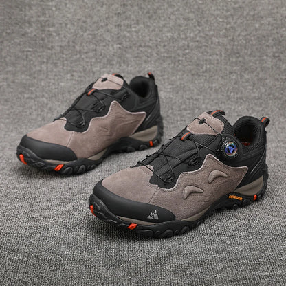HIKEUP Leather Men's Outdoor Hiking Shoes Tourist Trekking Sneakers Mountain Climbing Trail Jogging Shoes with Turnbuckle