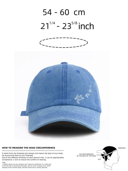 1pc Turtle Print Washed Baseball Cap for Adults,Minimalist Retro Style Casual Soft Adjustable Dad Hat,Perfect As Gift