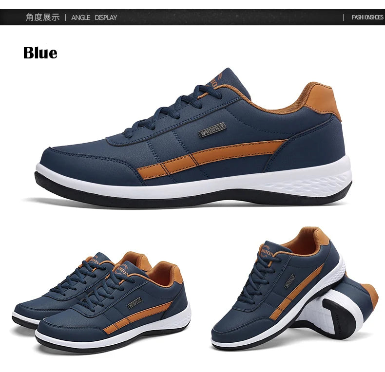 YRZL Herren-Schuhe Frühling Herbst Wasserdichte Walking-Sneaker Freizeit-Herren-Ledersportschuhe Rutschfeste Tennis-Schuhe für Herren
