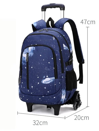 Mochila trolley 2 en 1 Fortnite con estampado de cielo estrellado, gran capacidad, impermeable, compartimento para portátil, diseño para subir escaleras, mochila escolar para estudiantes