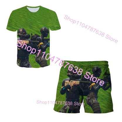 2-teiliges Set F-Fortnited Victory 3D-T-Shirt und Shorts für Kinder, Oberteile für Mädchen und Jungen, Battle-Royale-Kleidung, Harajuku-Tees, Hero-Kinder-T-Shirt