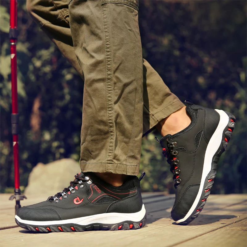 Autumn and Winter Men's Waterproof Hiking Shoes, Outdoor PU Leather Sports Shoes, Wear-Resistant, Walking, Tactical