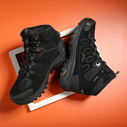 HIKEUP High-Top Men Hiking Boots Winter Outdoor Shoes Lace-Up Non-slip Outdoor Sports Casual Trekking Boots Men Waterproof Suede