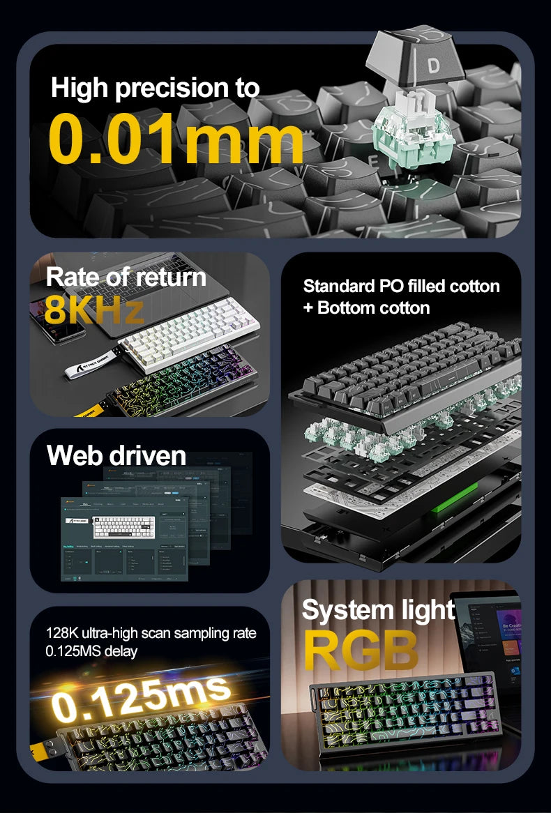 Magnetic Switch Keyboard ATTACK SHARK X68HE X68PRO HE and FREEWOLF F68 Wired F68Pro Wireless for Pro Gaming 0.01mm Rapid Trigg