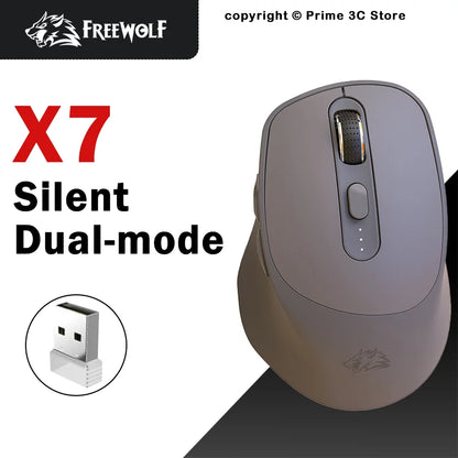 Ratón inalámbrico FREEWOLF X7 Bluetooth 2.4G de modo dual, silencioso, recargable, 4000DPI, con indicador de batería, ergonómico para PC, Mac y portátil