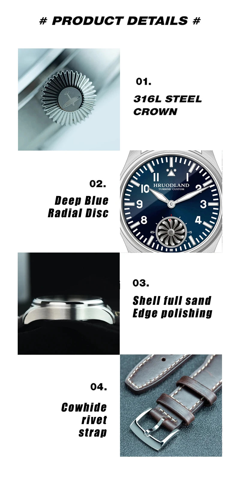 Hruodland Pilot St3620 Retro Men's Manual Mechanical Watch Luxury Sapphire Bgw-9 Night Light Turbine Waterproof 5Bar Reloj Hombr