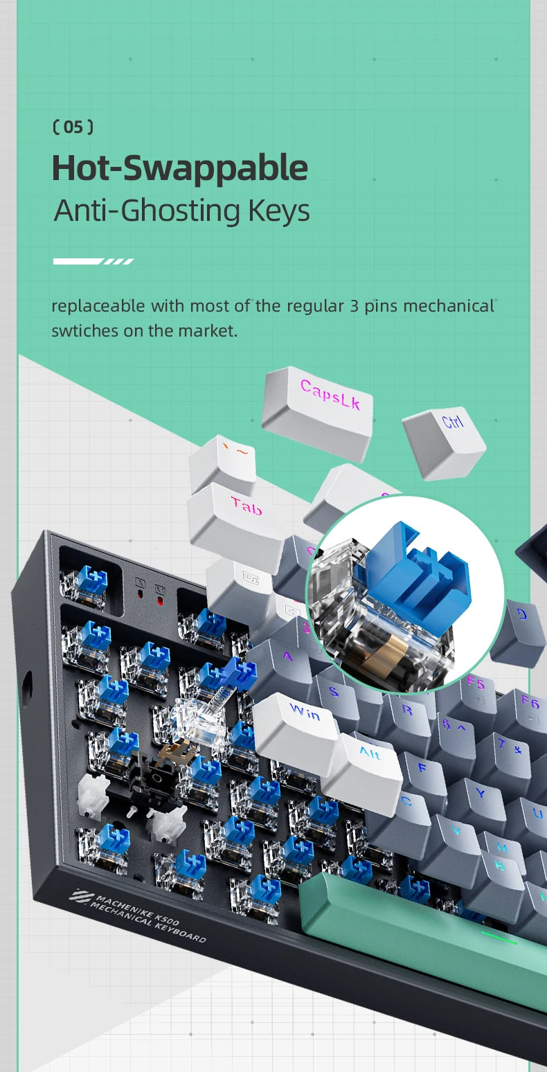 MACHENIKE K500 mechanische Tastatur – kabelgebundene Gaming-Tastatur K500-B94, Hot-Swappable, 94 Tasten, 90%-Layout, RGB-Hintergrundbeleuchtung für PC und Laptop