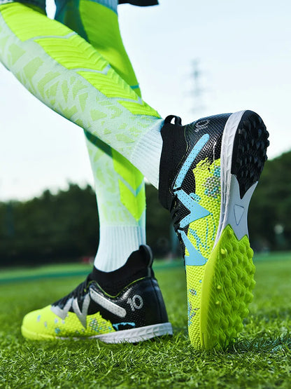 Professional Soccer Shoes TF Broken Nail Teenagers Durable Looking HighTops Training Shoes Adult Outdoors Non Slip FootballShoes