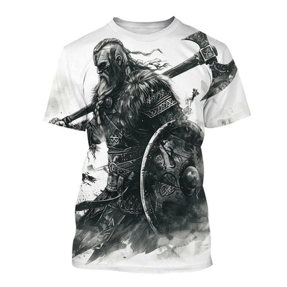 New Men's Black and White Line Tattoo Pattern 3d Short-sleeved T-shirt Tops Street Hip-hop Harajuku Cool T-shirt